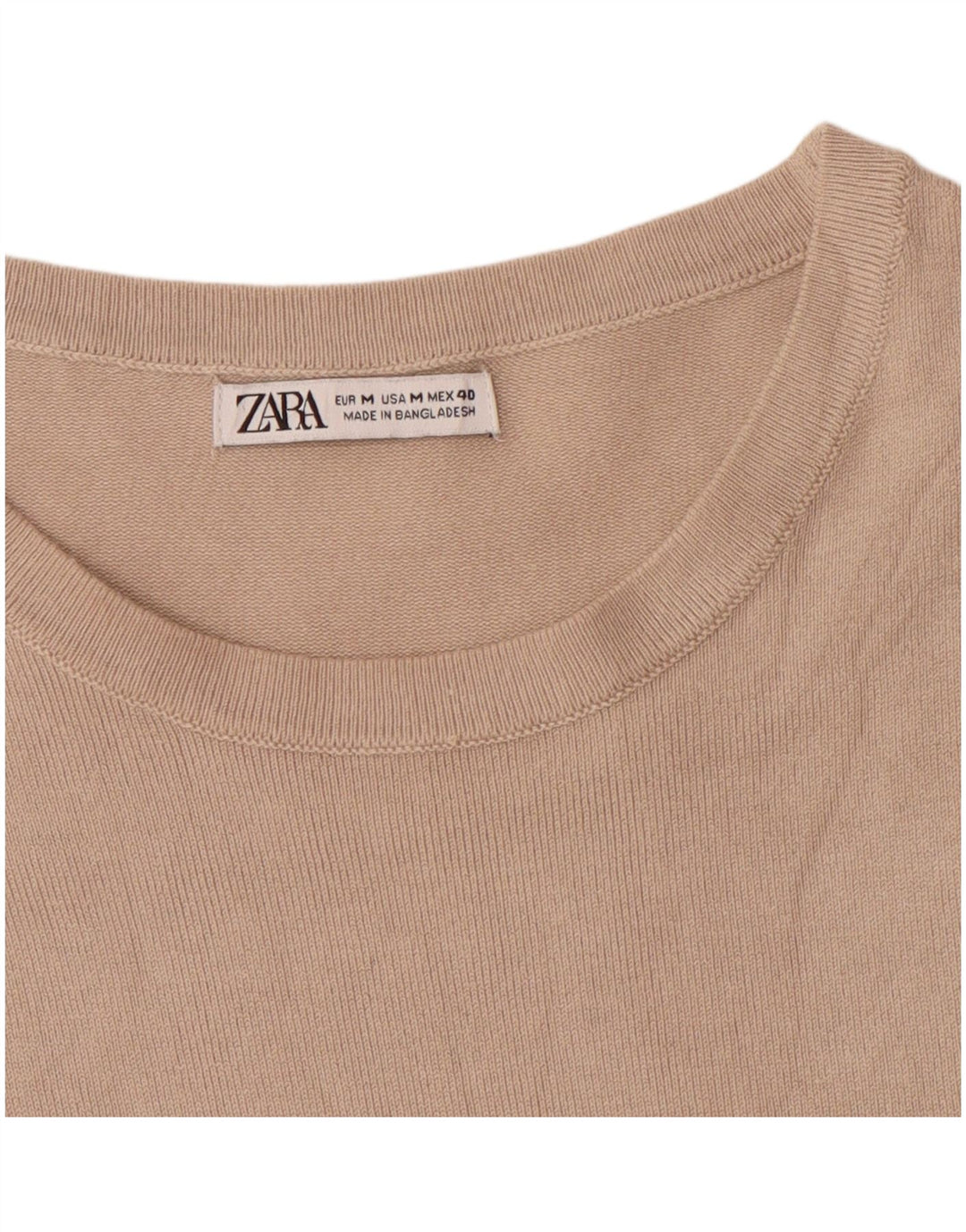 Suéter masculino ZARA com gola redonda e viscose bege médio