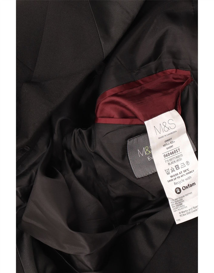 Jaqueta blazer masculina Marks & Spencer curta de 2 botões Reino Unido 42 XL preto poliéster