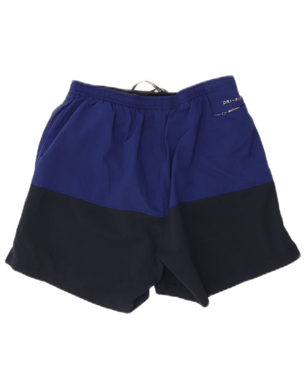Shorts esportivos masculinos Nike Dri Fit médio azul marinho colorblock poliéster