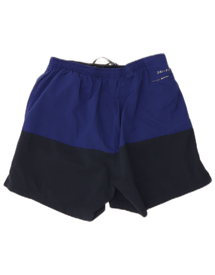 Shorts esportivos masculinos Nike Dri Fit médio azul marinho colorblock poliéster