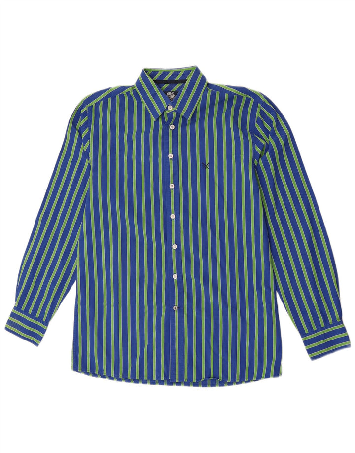Camisa masculina sob medida da Crew Clothing, algodão listrado azul médio