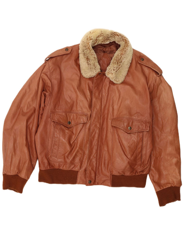 Jaqueta de couro militar masculina Mabrun IT 54 2XL couro marrom