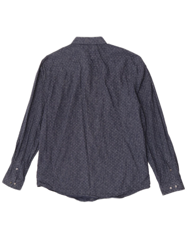 Camisa masculina premium Jack & Jones tamanho 44 XL azul marinho algodão manchado