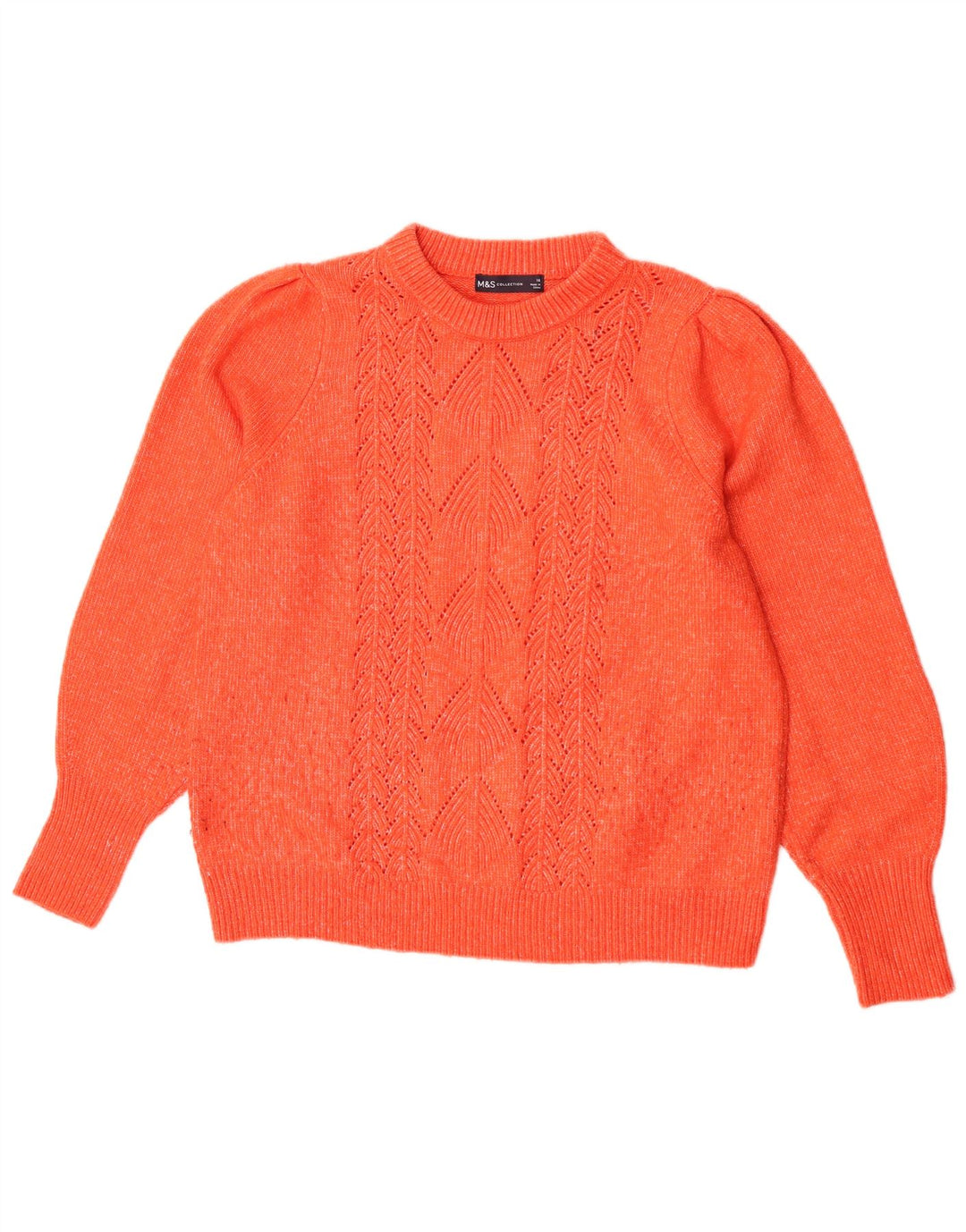Suéter feminino Marks & Spencer com gola redonda, Reino Unido 16, grande, laranja