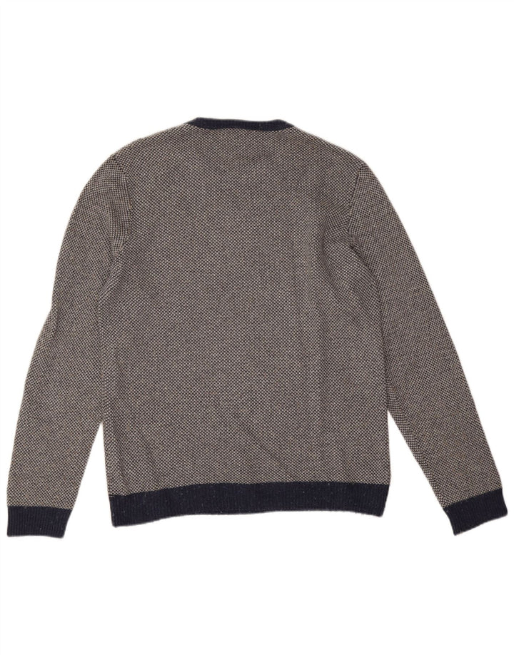 Suéter masculino Lacoste com gola redonda, tamanho 4, lã manchada azul marinho médio