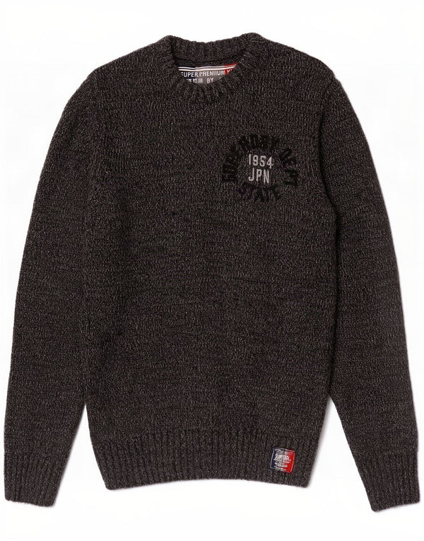Suéter masculino Superdry com gola redonda e gola redonda cinza médio acrílico manchado