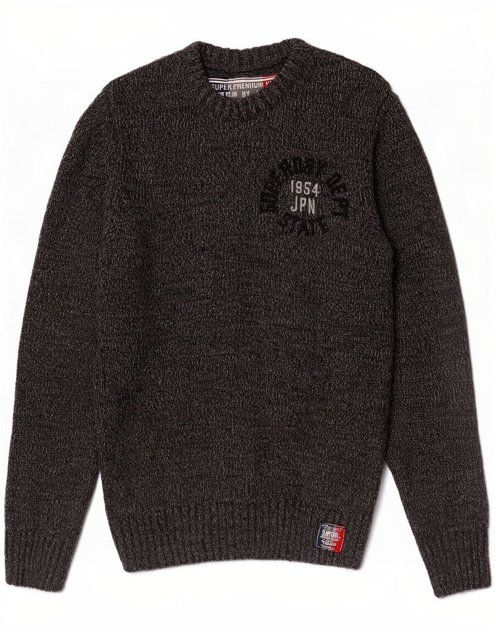 Suéter masculino Superdry com gola redonda e gola redonda cinza médio acrílico manchado