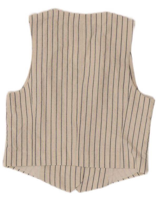 Colete feminino Zara UK 12 algodão listrado branco médio