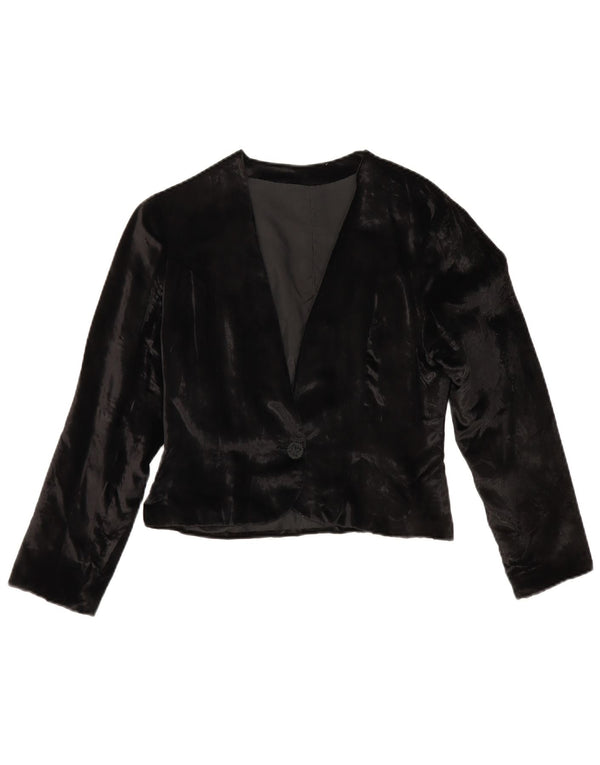 Jaqueta Bolero de Veludo Feminina Vintage UK 10 Pequena Preta