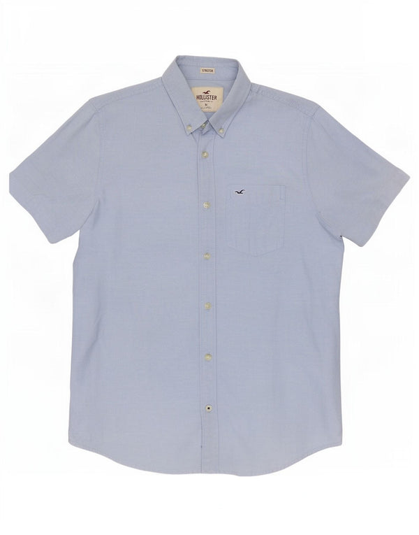 Camisa masculina de manga curta Hollister de algodão azul médio