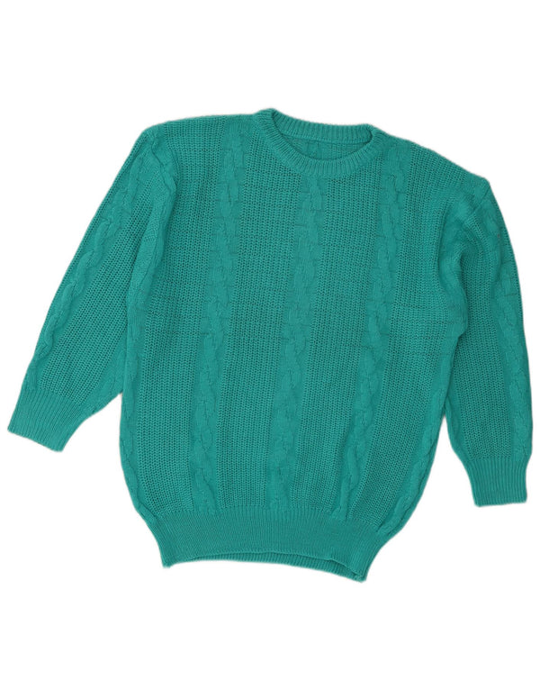 Suéter feminino vintage com gola redonda Reino Unido 16 grande turquesa