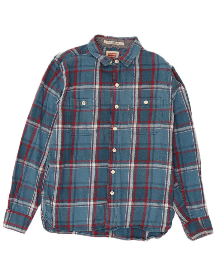 Camisa masculina de flanela Levi's Standard Fit pequena xadrez azul