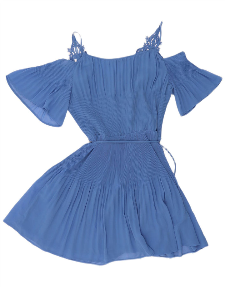 Vestido feminino Oasis sem ombro UK 14 poliéster azul médio