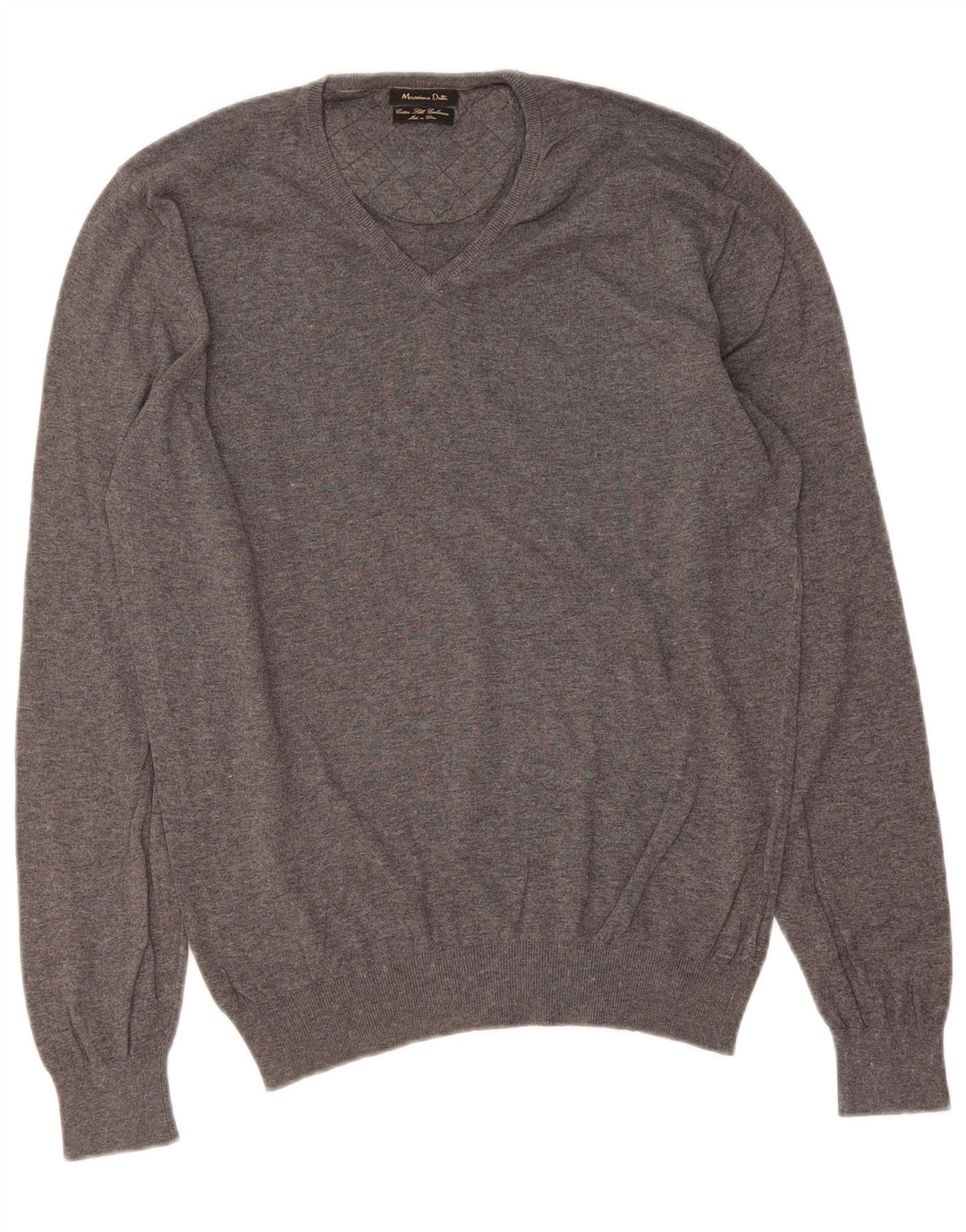 Suéter masculino MASSIMO DUTTI com decote em V de algodão cinza médio
