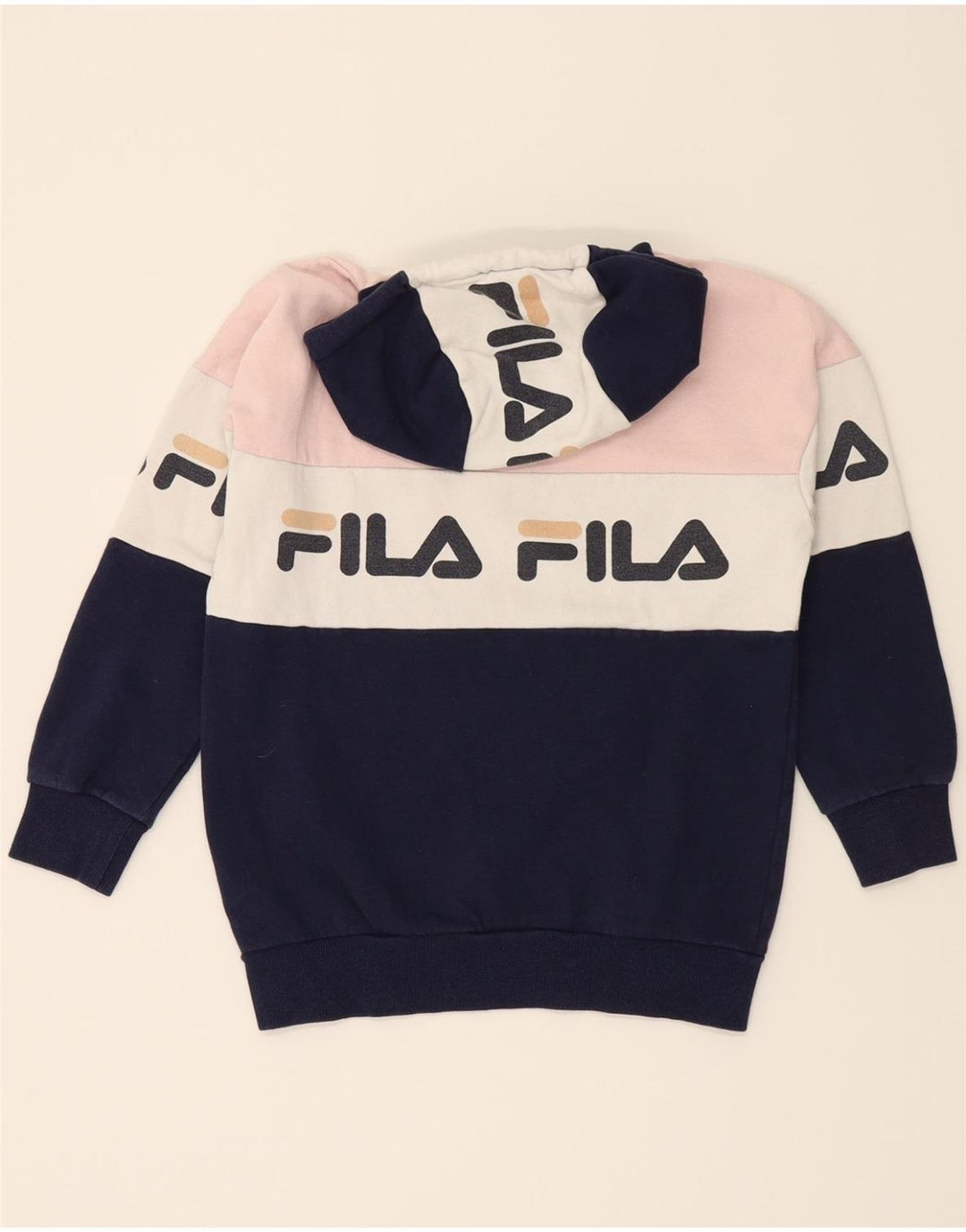 FILA Womens Oversized Hoodie Jumper UK 2 2XS Multicoloured Colourblock Vintage Fila and Second-Hand Fila from Messina Hembry 