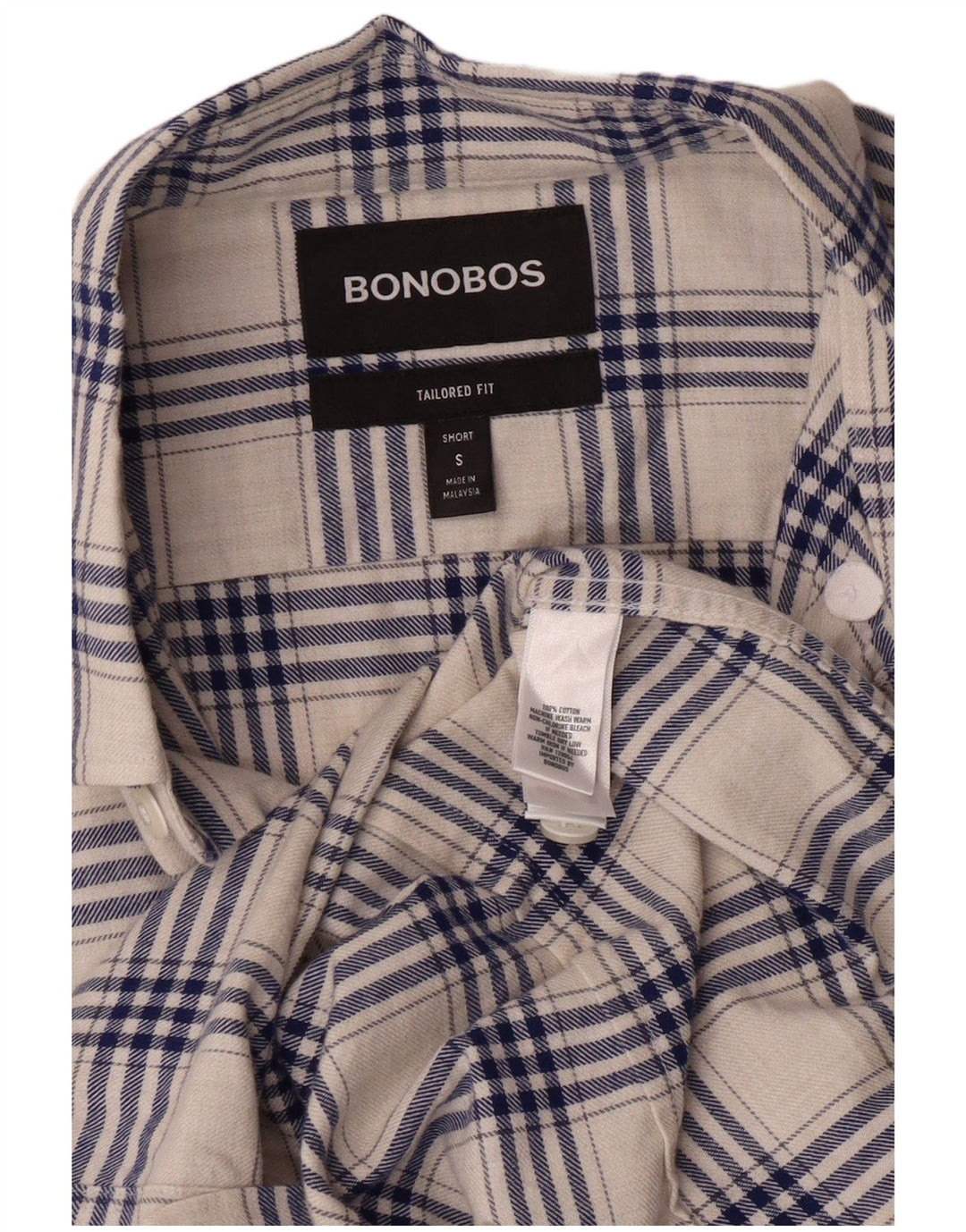 BONOBOS Camisa masculina de flanela sob medida, pequena, branca, xadrez, algodão