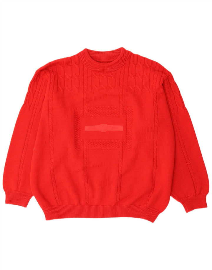 Suéter vintage masculino com gola redonda XL de lã vermelha
