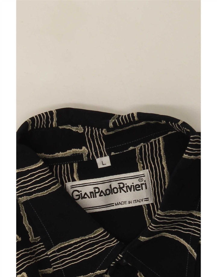 Camisa masculina vintage de manga curta grande preta geométrica