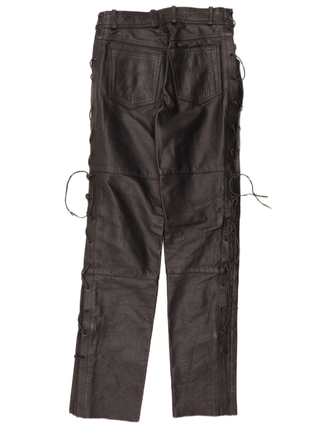 Calça feminina vintage de couro reto IT 42 médio W30 L32 couro preto