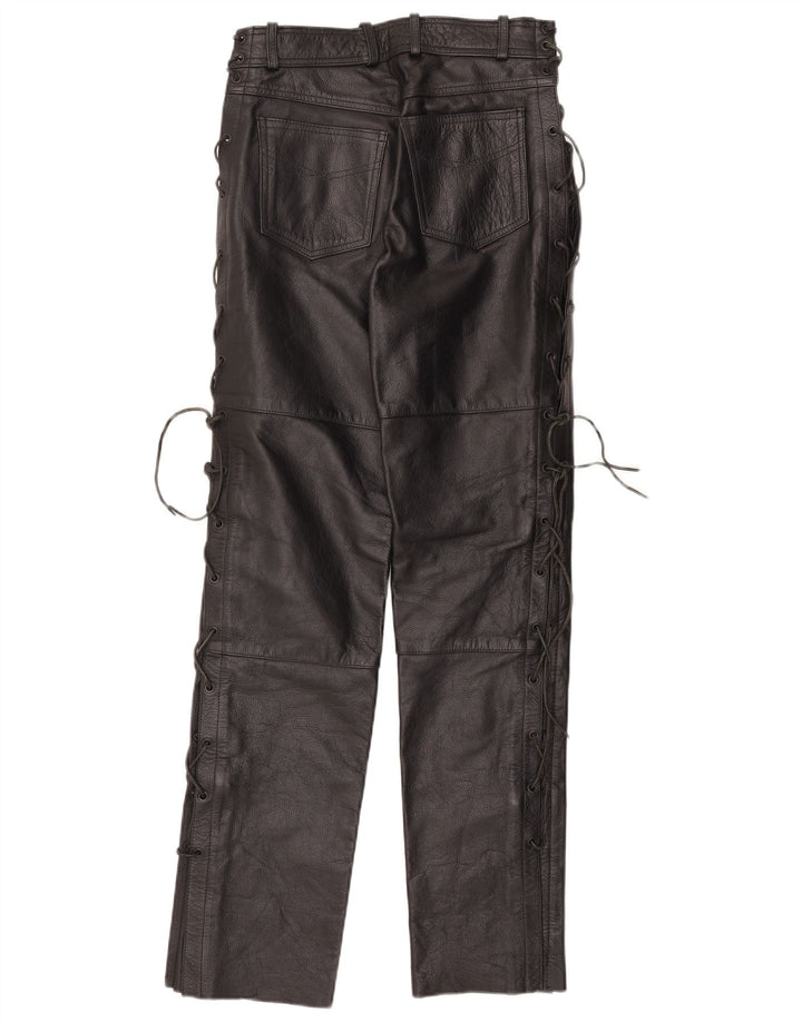 Calça feminina vintage de couro reto IT 42 médio W30 L32 couro preto