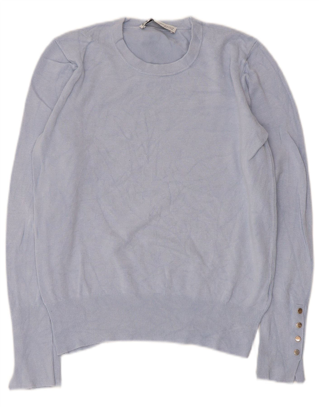 Suéter feminino Zara com gola redonda, Reino Unido 12, azul médio