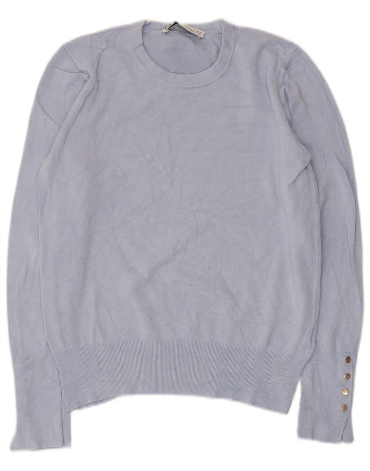 Suéter feminino Zara com gola redonda, Reino Unido 12, azul médio