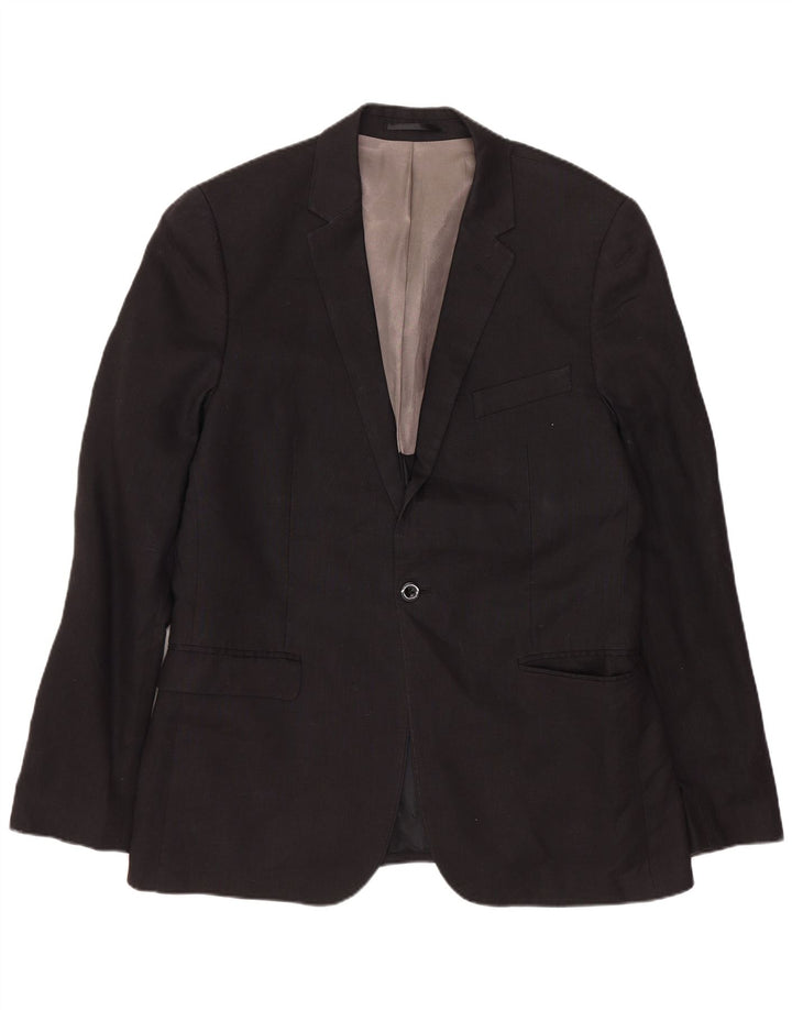 Jaqueta blazer masculina DKNY slim fit com 1 botão Reino Unido 40 grande lã preta