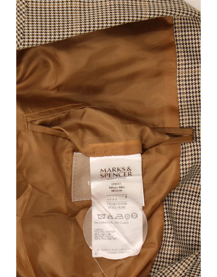 Jaqueta blazer masculina de 2 botões Marks & Spencer Reino Unido 40 médio marrom houndstooth