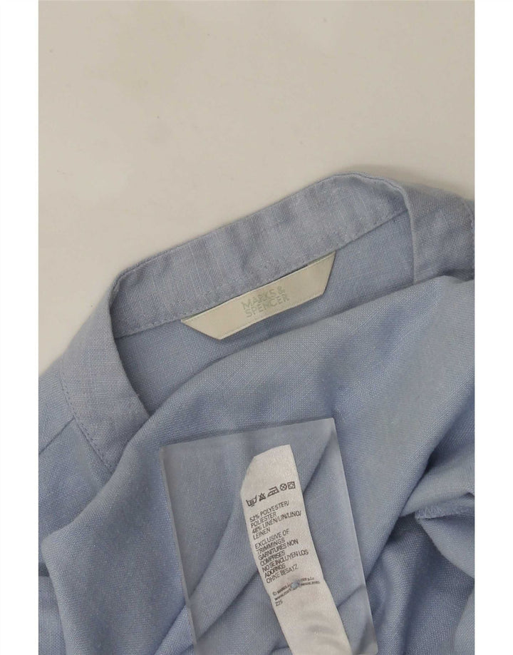 Blusa feminina Marks & Spencer manga 3/4 Reino Unido 12 poliéster azul médio