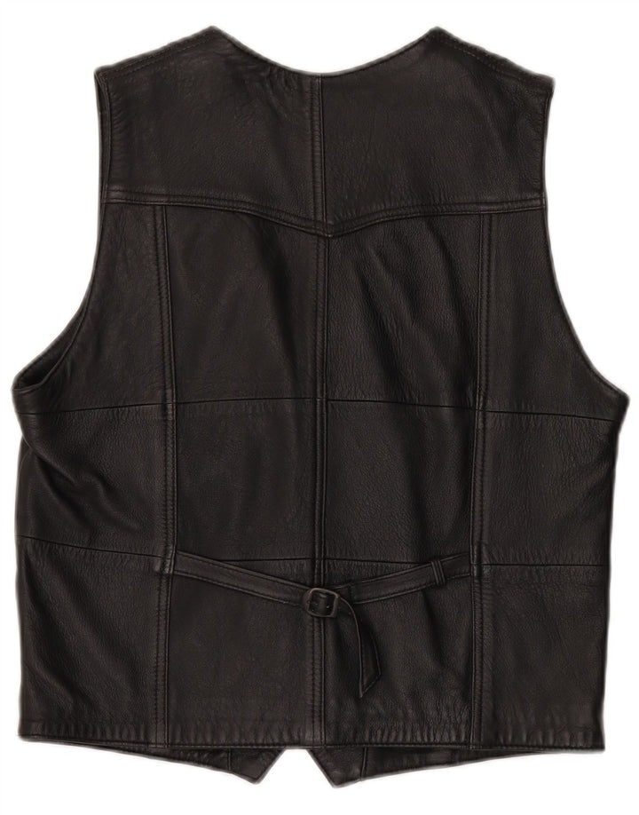 Colete de couro masculino vintage IT 48 couro preto médio