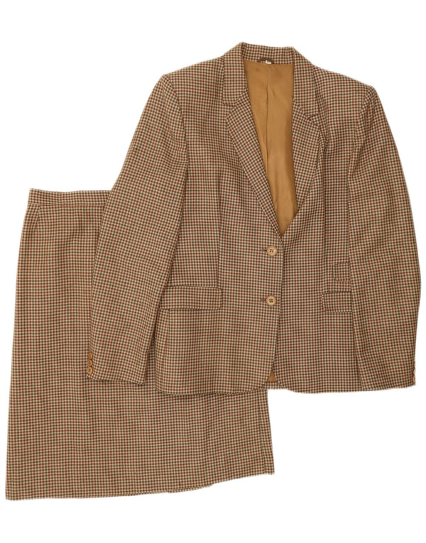 Conjunto de saia feminina vintage com 2 botões IT 48 XL marrom Houndstooth
