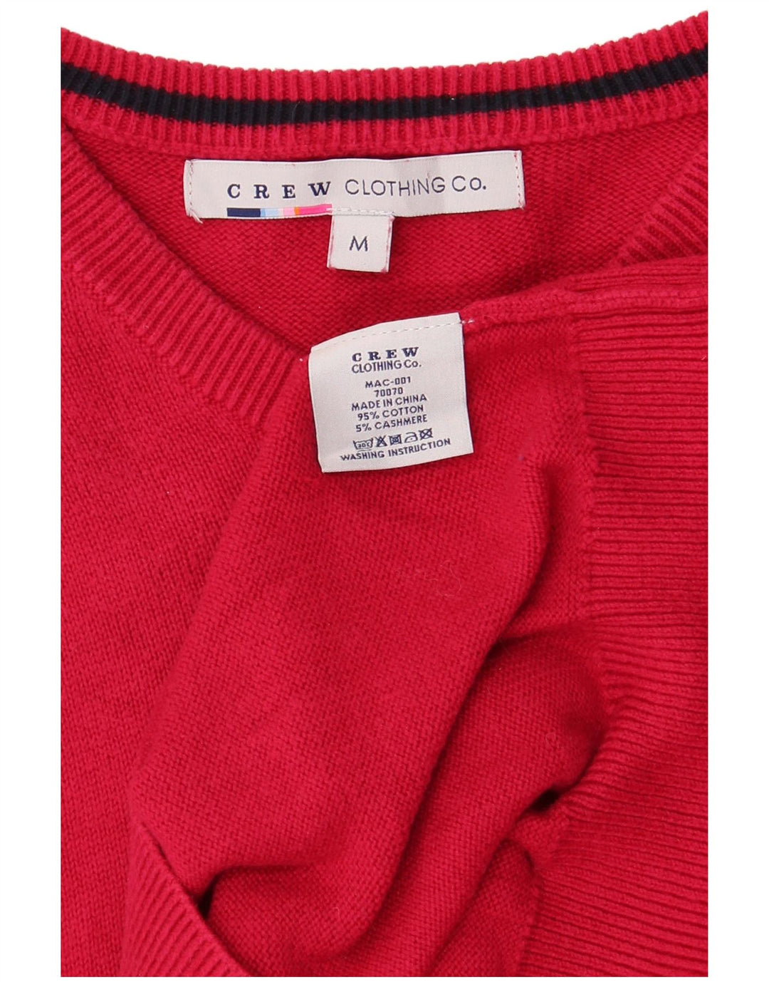 Suéter masculino com decote em V da Crew Clothing algodão vermelho médio