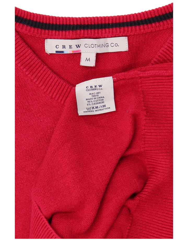 Suéter masculino com decote em V da Crew Clothing algodão vermelho médio