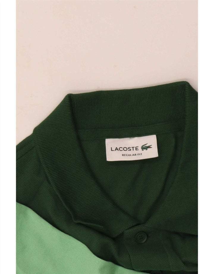 Camisa polo masculina Lacoste Regular Fit verde médio colorblock