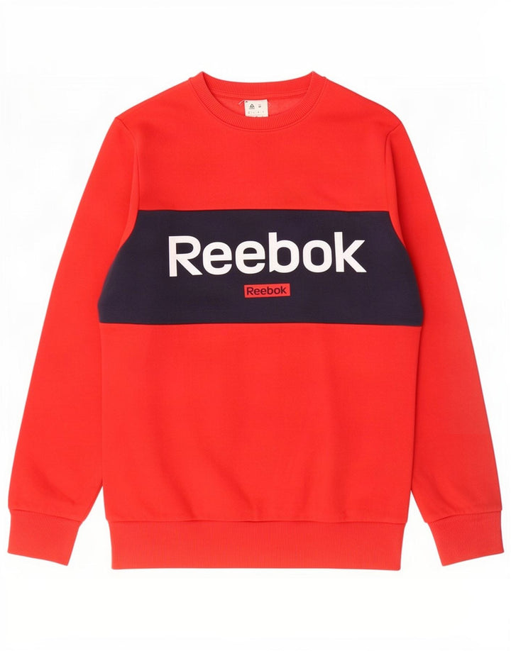 Reebok Mens Graphic Moletom Jumper Médio Vermelho Colorblock