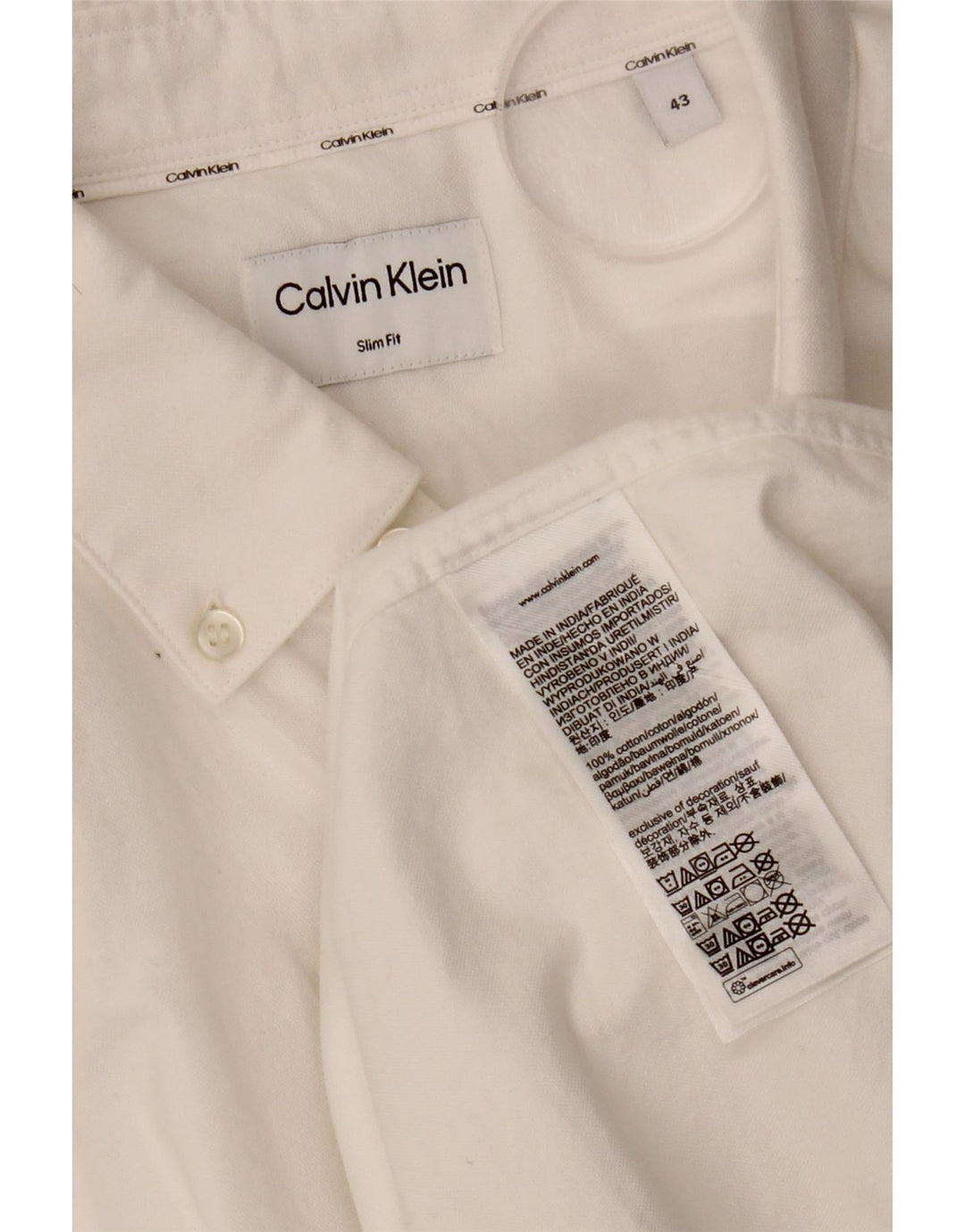 Camisa masculina CALVIN KLEIN Slim Fit tamanho 43 grande algodão branco