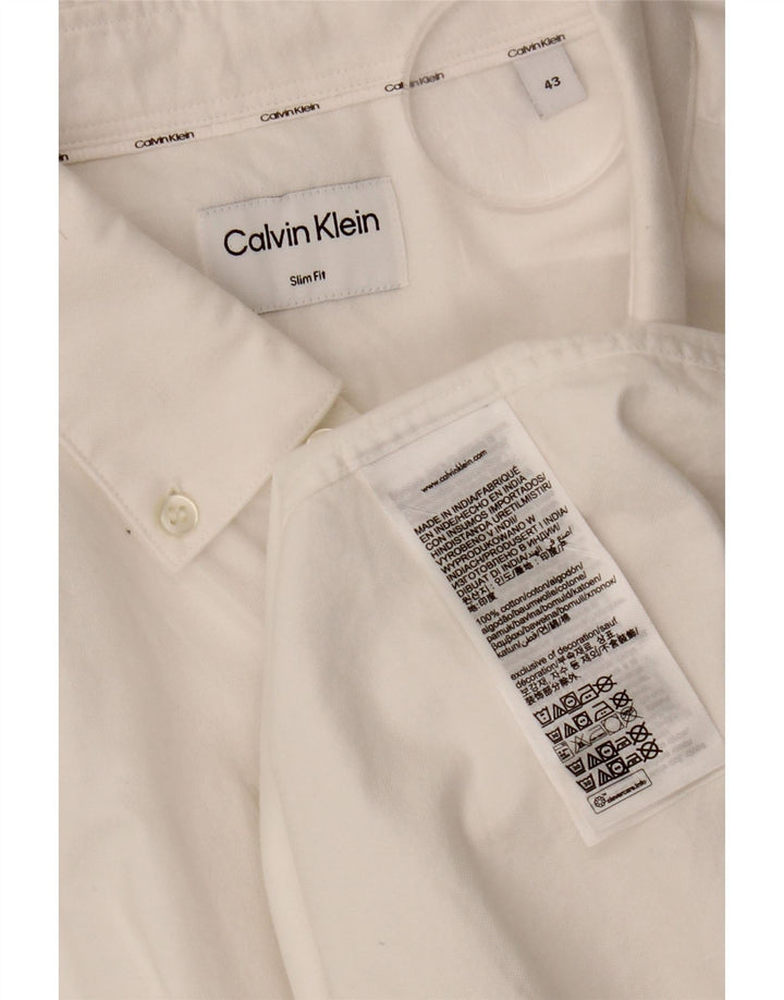 Camisa masculina CALVIN KLEIN Slim Fit tamanho 43 grande algodão branco
