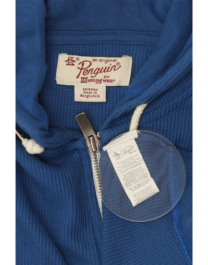 Suéter masculino Penguin com capuz e zíper de algodão azul médio