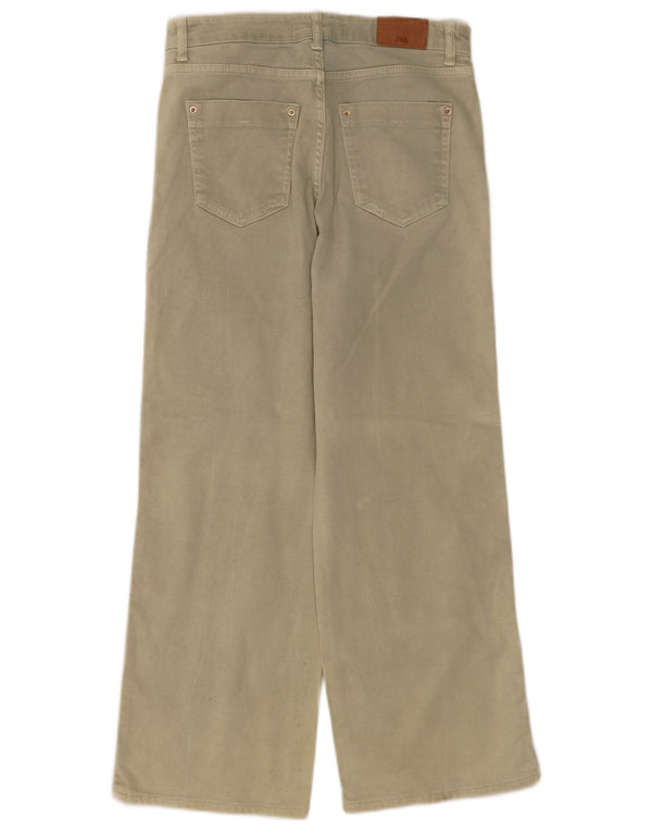 Calça jeans feminina Zara com perna larga EU 36 XS W26 L28 algodão bege