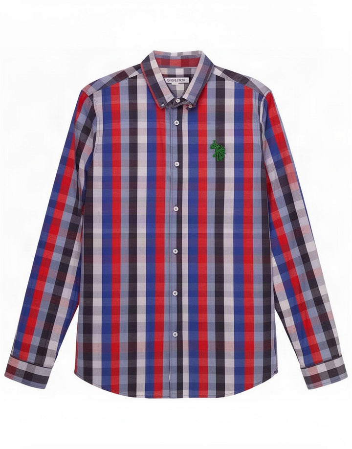 US Polo Assn. Camisa masculina de algodão guingão multicolorido médio