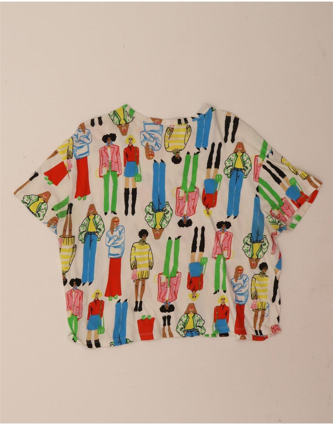 Camiseta feminina Zara com estampa abstrata e estampa gráfica, tamanho UK 16, grande, off white