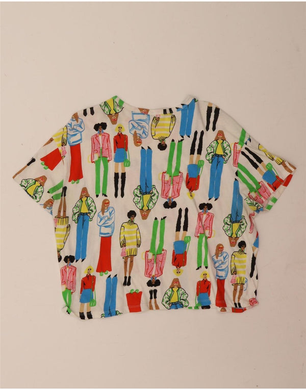 Camiseta feminina Zara com estampa abstrata e estampa gráfica, tamanho UK 16, grande, off white