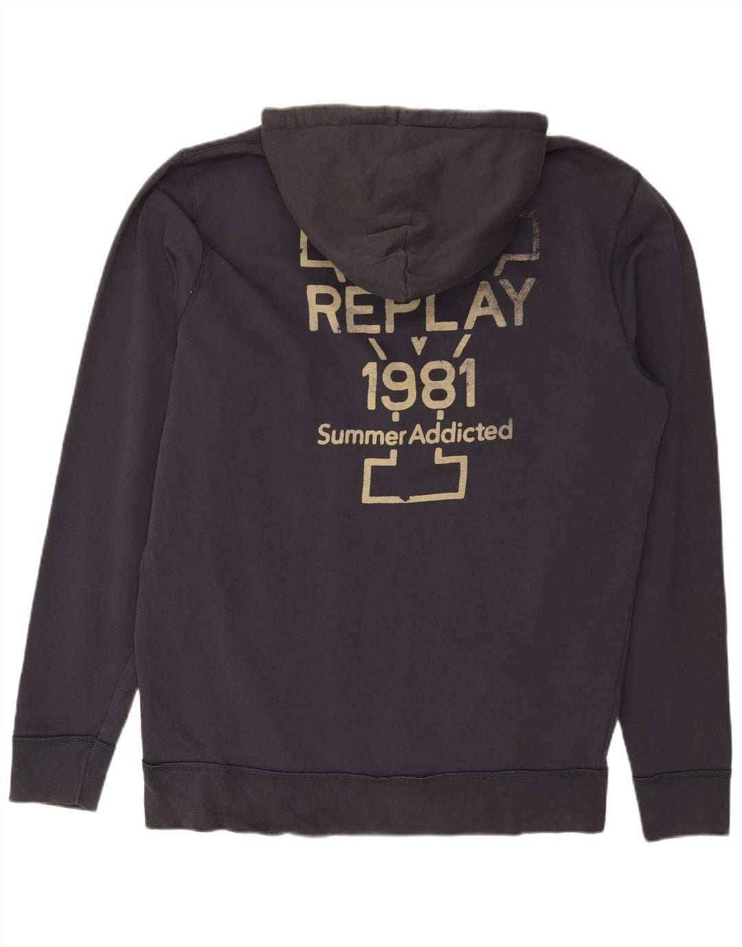 Suéter masculino REPLAY com capuz e zíper gráfico 2XL algodão azul marinho