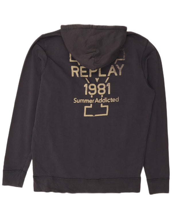 Suéter masculino REPLAY com capuz e zíper gráfico 2XL algodão azul marinho
