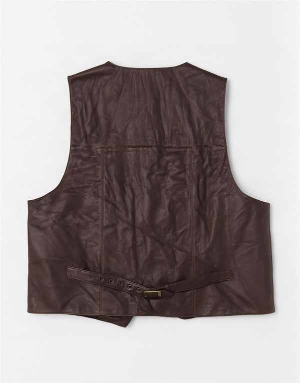 Colete de couro masculino vintage marrom médio
