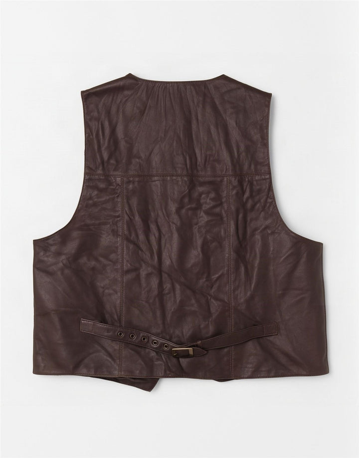 Colete de couro masculino vintage marrom médio