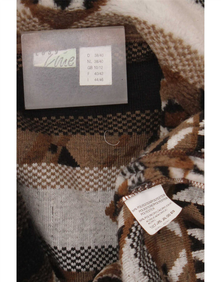 Casaco Duffle de Malha Oversized Feminino Vintage Reino Unido 10/12 Pequeno Marrom Fair Isle
