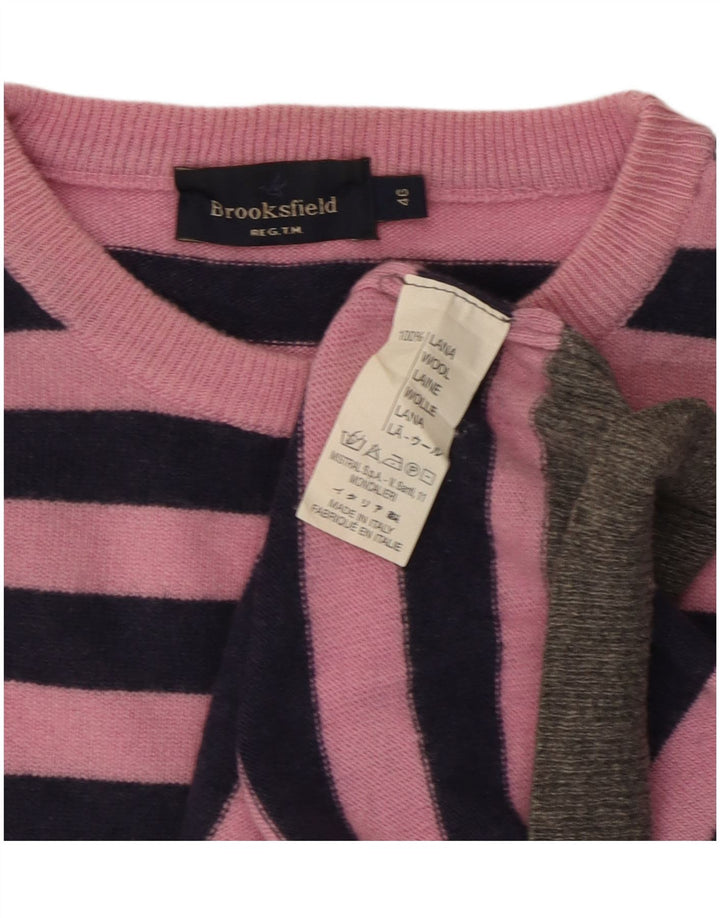 Suéter masculino Brooksfield com gola redonda IT 46 lã listrada rosa pequena