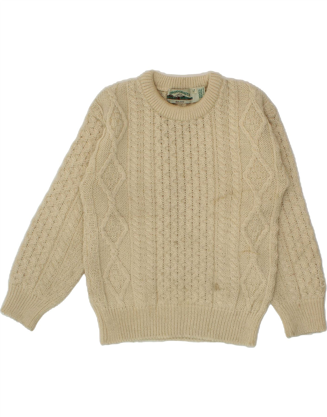 ARANCRAFTS Suéter feminino com gola canoa, Reino Unido, 10 lã bege pequena