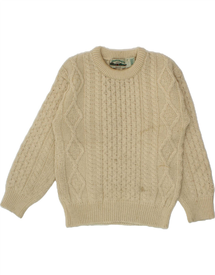 ARANCRAFTS Suéter feminino com gola canoa, Reino Unido, 10 lã bege pequena